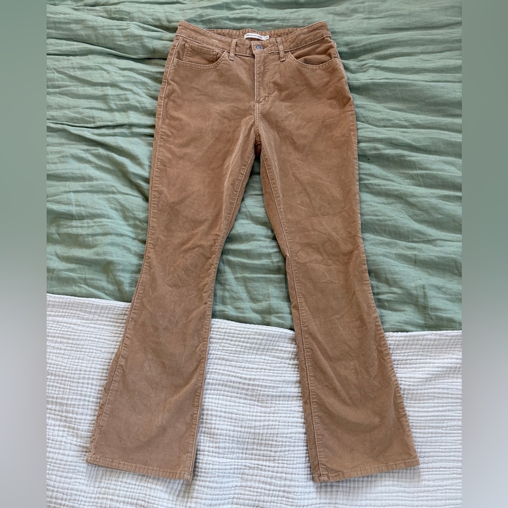 Levi's 725 high rise bootcut Jeans Corduroy women's Size 29‎ tan white tab